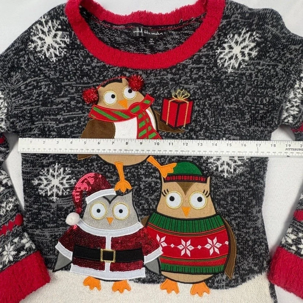 United States Sweaters Women M Holiday Owl Christmas‎ Black Red Whimsical Quirky